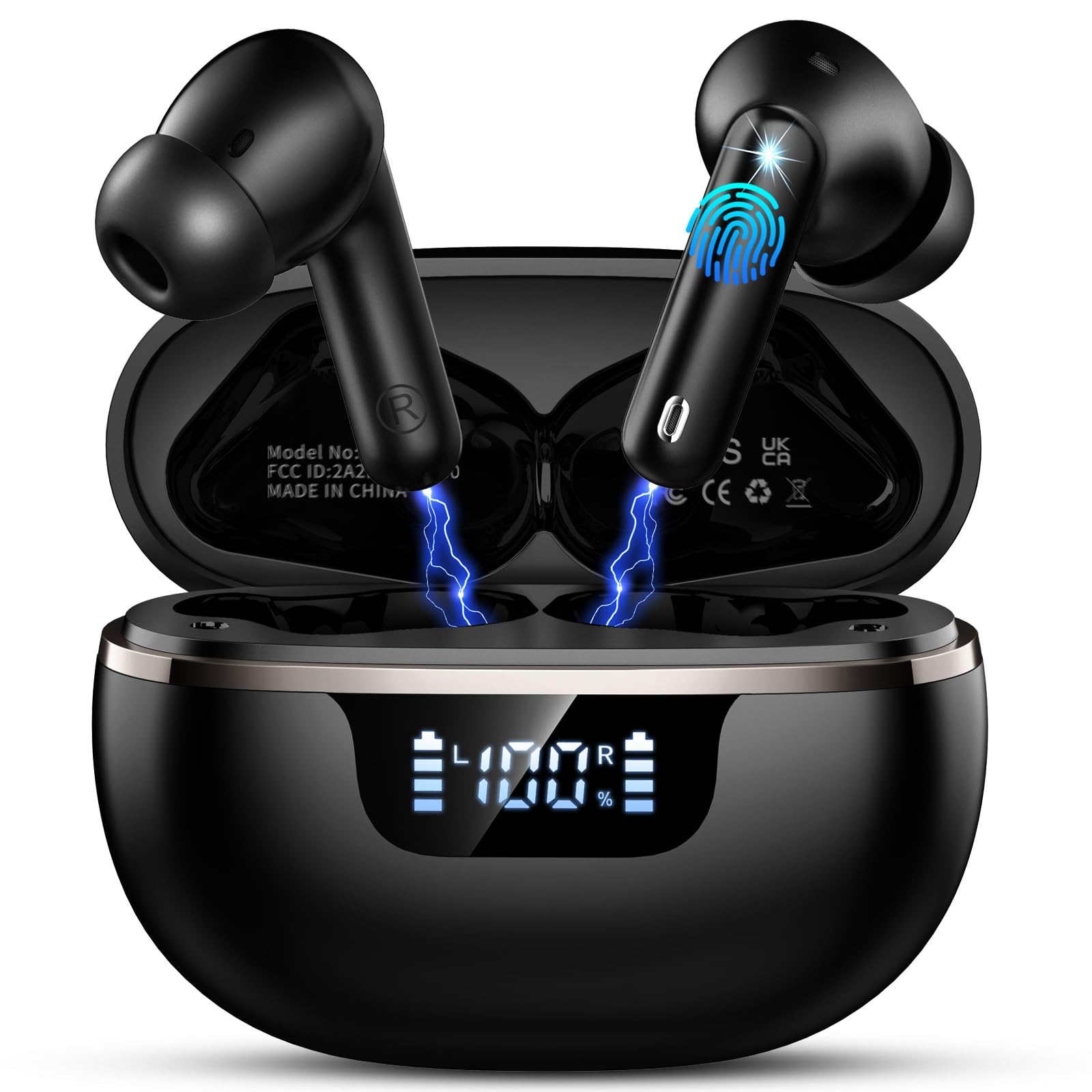 2026 Wireless Earbuds, Bluetooth 5.4 Headphones, 50H Playtime In Ear Earphones HiFi Stereo, Ear buds with 4 ENC Noise Cancelling Mics Deep Bass, IP7 Waterproof Earbuds with LED Display, Fast Charging — view 12
