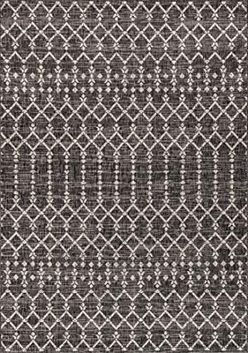 Jonathan Y Smb108F-4 Ourika Moroccan Geometric Textured Weave Indoor Outdoor Area Rug, Bohemian, Rustic, Scandinavian Easy Cleaning,Bedroom,Kitchen,Backyard,Patio,Non Shedding, Black/Gray, 4 X 6 #TOP1
