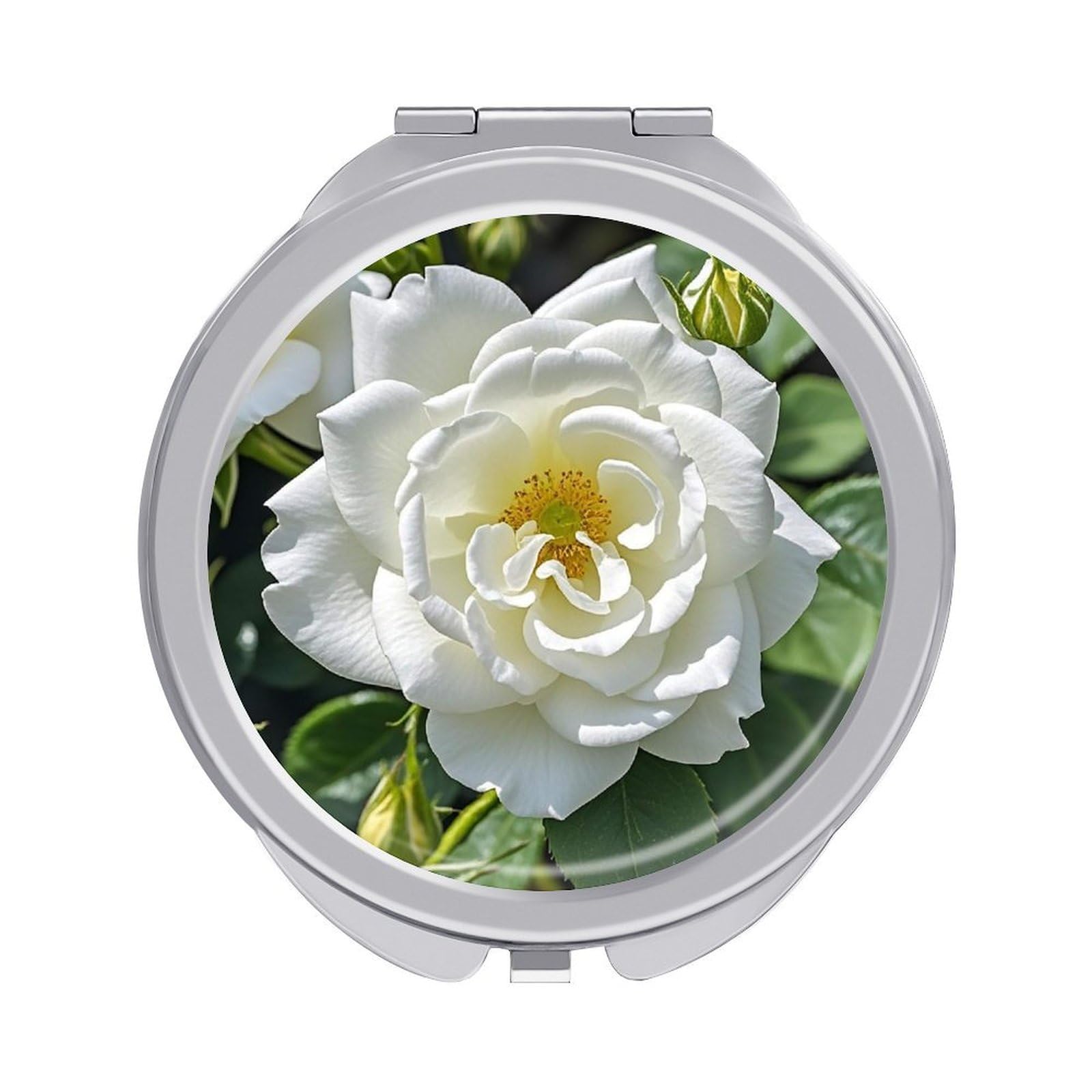 FekiLoot White Rose Compact Mirror for Purse Portable Travel Makeup Mirrors Metal Magnifying Pocket Mirror Double Sided Small Handheld Mirrors for Women Travel Essentials