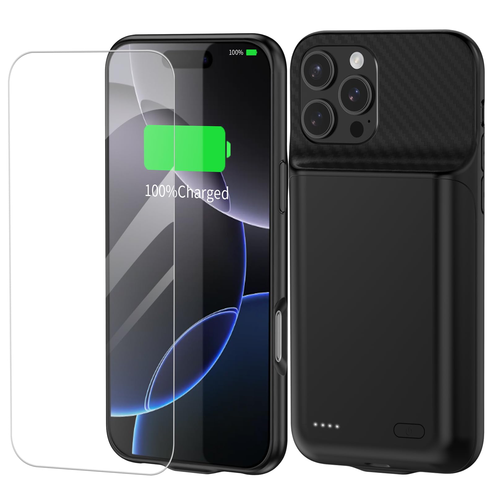 Funda batería iPhone 16 Pro Max portátil recargable de 13800 mAh con carcasa protectora negra 8