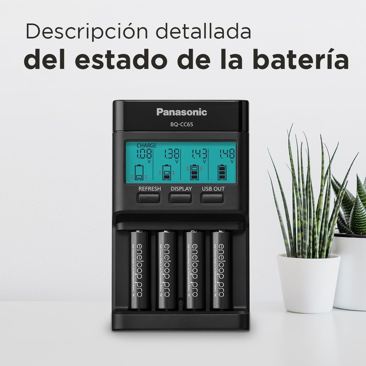 eneloop Pro Cargador Pro, para 1-4 Pilas Recargables AA/AAA, 2h de Tiempo de Carga, 10 Funciones de Seguridad