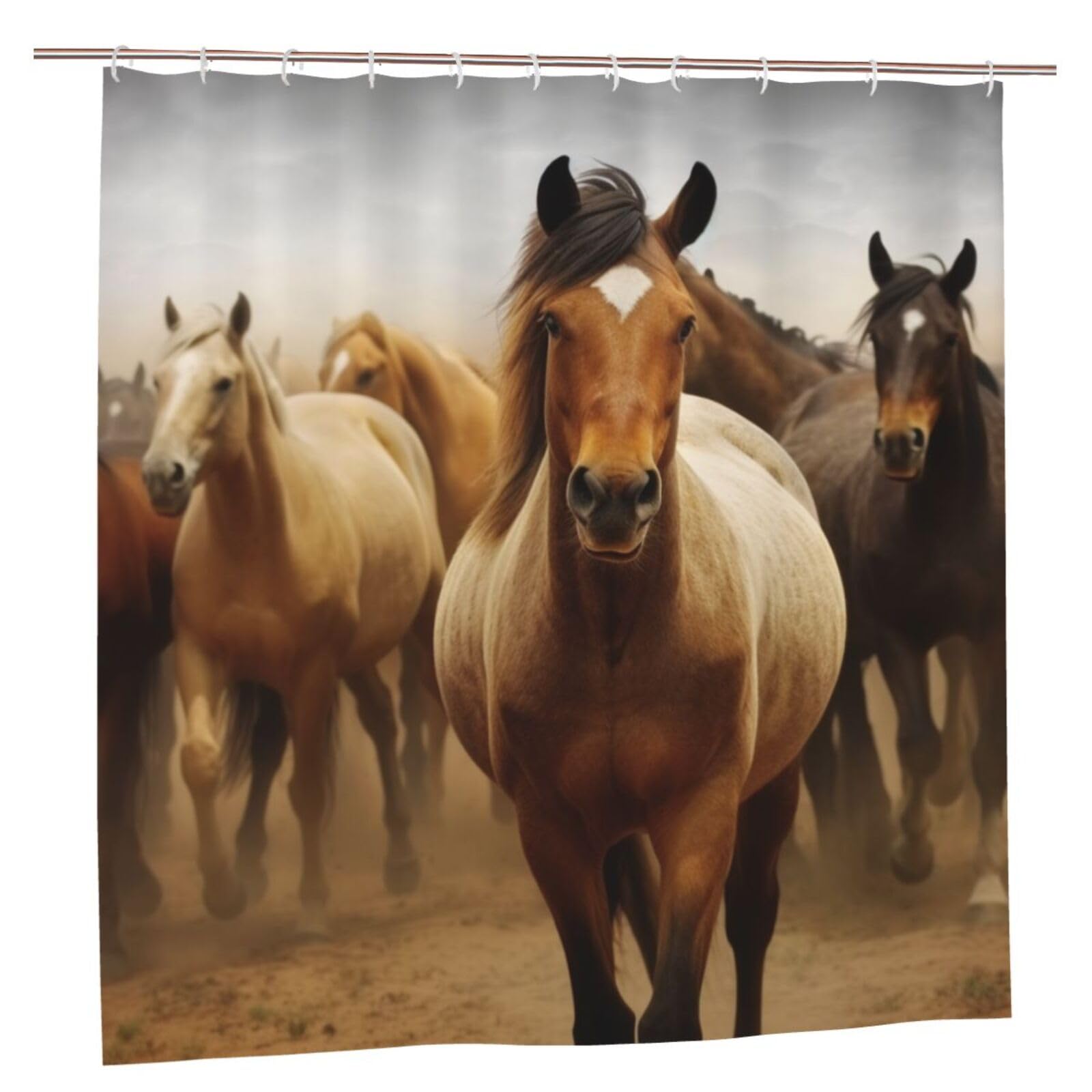 Rideau de douche imperméable et lavable motif chevaux anti-moisissure