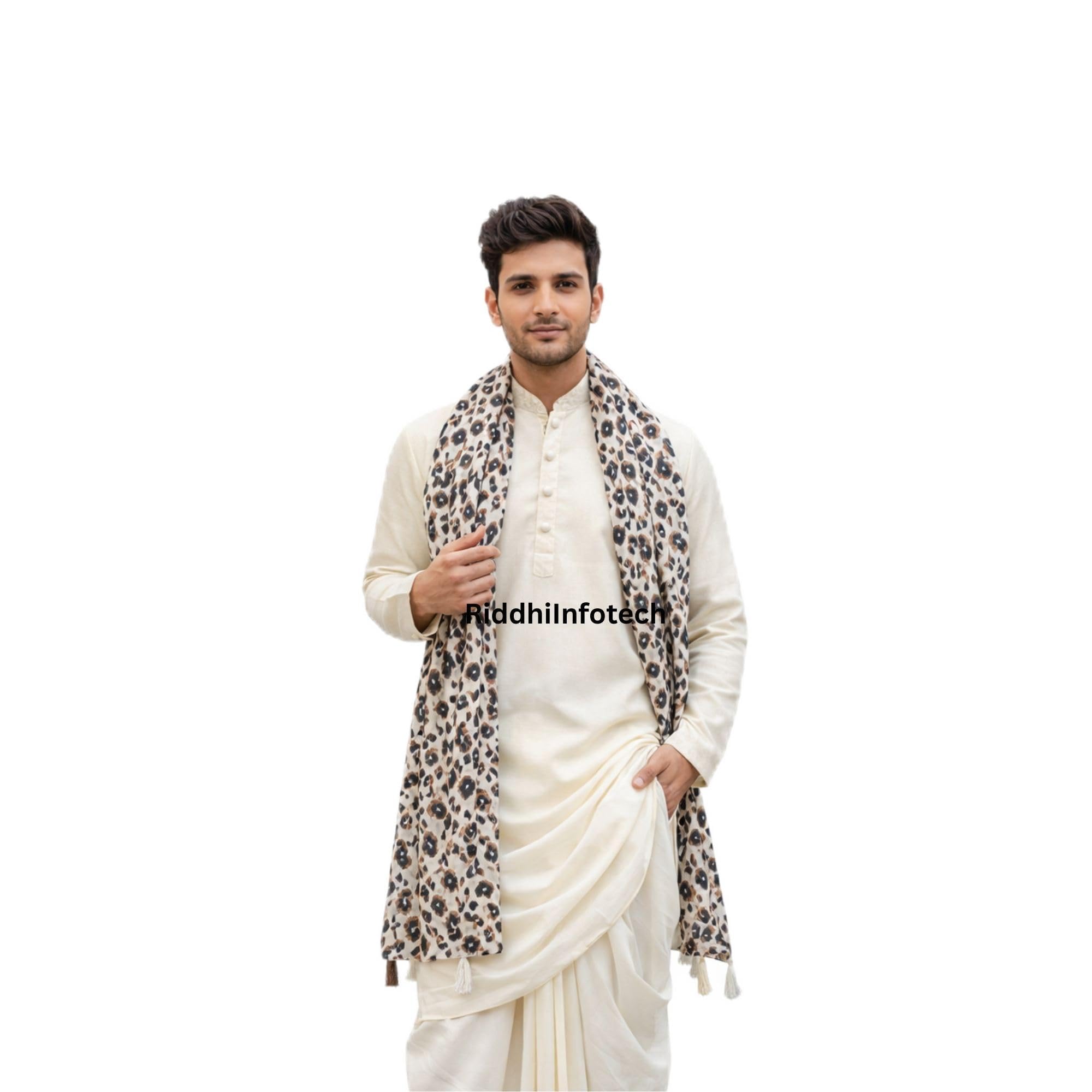 RiddhiInfotech Beige Leopard Print Men’s Ethnic Dupatta | Length Approx 2 Meter | 1Pc-picture-16