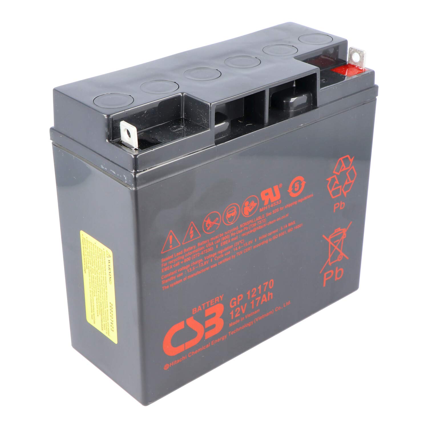 CSB -GP12170 - Batteria al piombo AGM 12 Volt, 17 Ah, 181 x 76 x 167 mm, M5 B/N, tipo 5 anni + standby