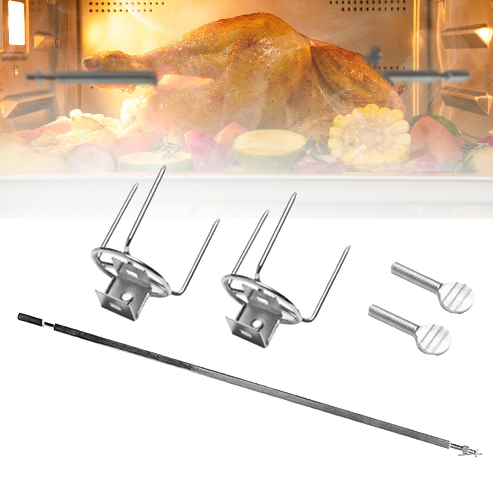 Drehbarer Hähnchenspieß mit Gabel, Grillrost, Hähnchenspieße, Kochwerkzeug, Drehspieß Set für Grill Und Terrasse, 34 cm