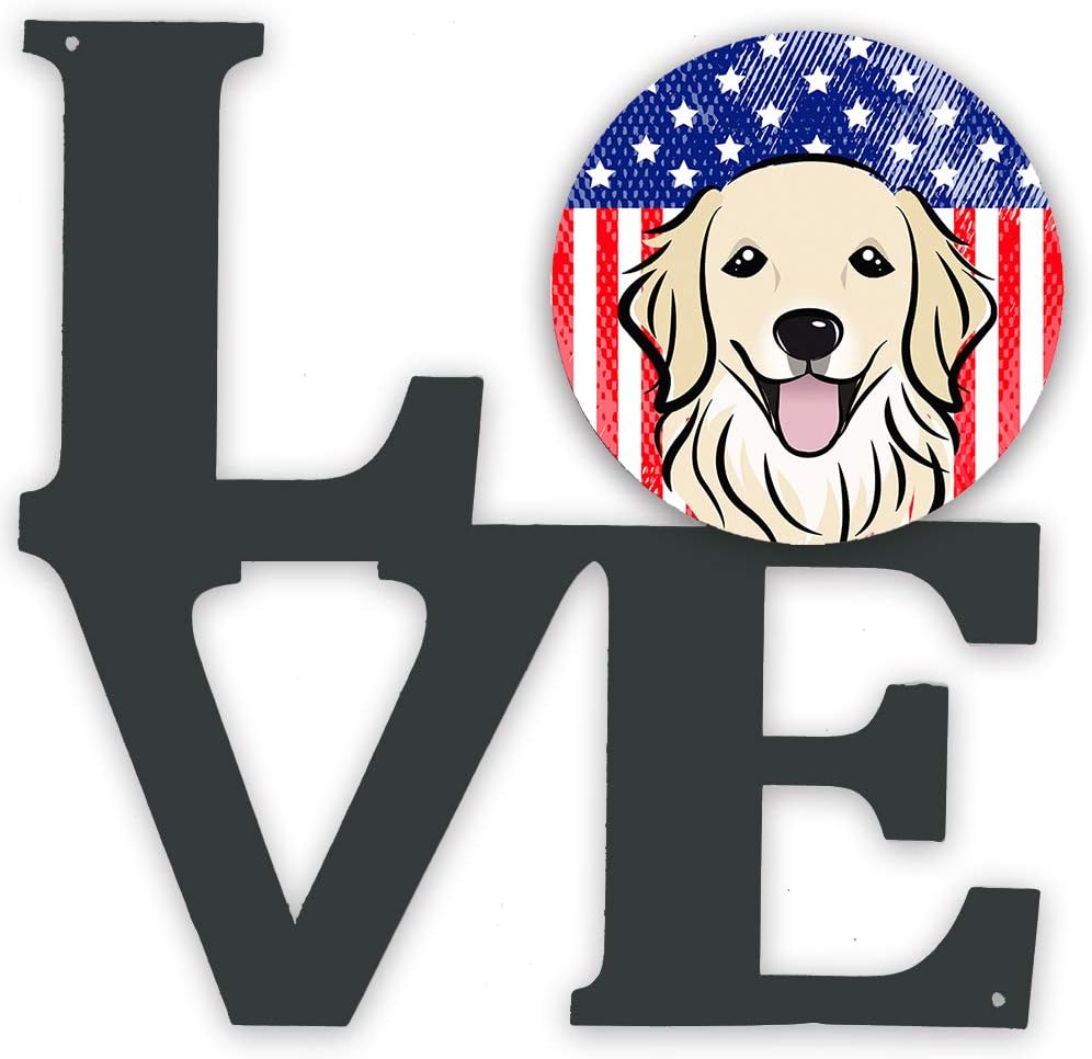 Caroline's Treasures BB2135WALV American Flag and Golden Retriever Metal Wall Artwork Love Indoor Outdoor Art Decor Patio, Bathroom, Kitchen Colorful Aluminum and Black Steel Sculpture