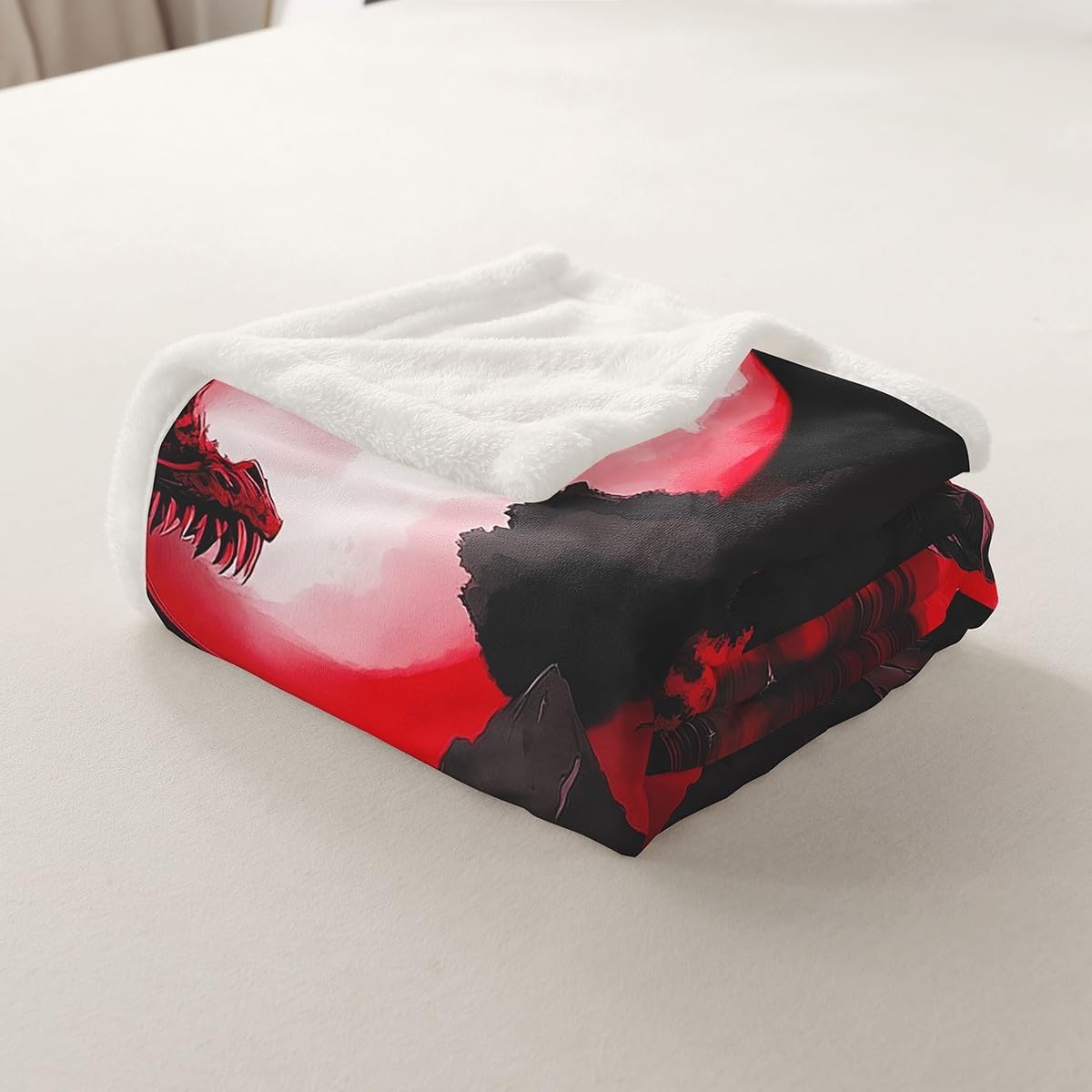 Feelyou Kids Dragon Fleece Throw Blanket Queen 90"x90" Boys Girls Loong Red Sunset Plush Blanket Samurai Sherpa Blanket Japanese Style Japanese Ukiyoe Fuzzy Blanket