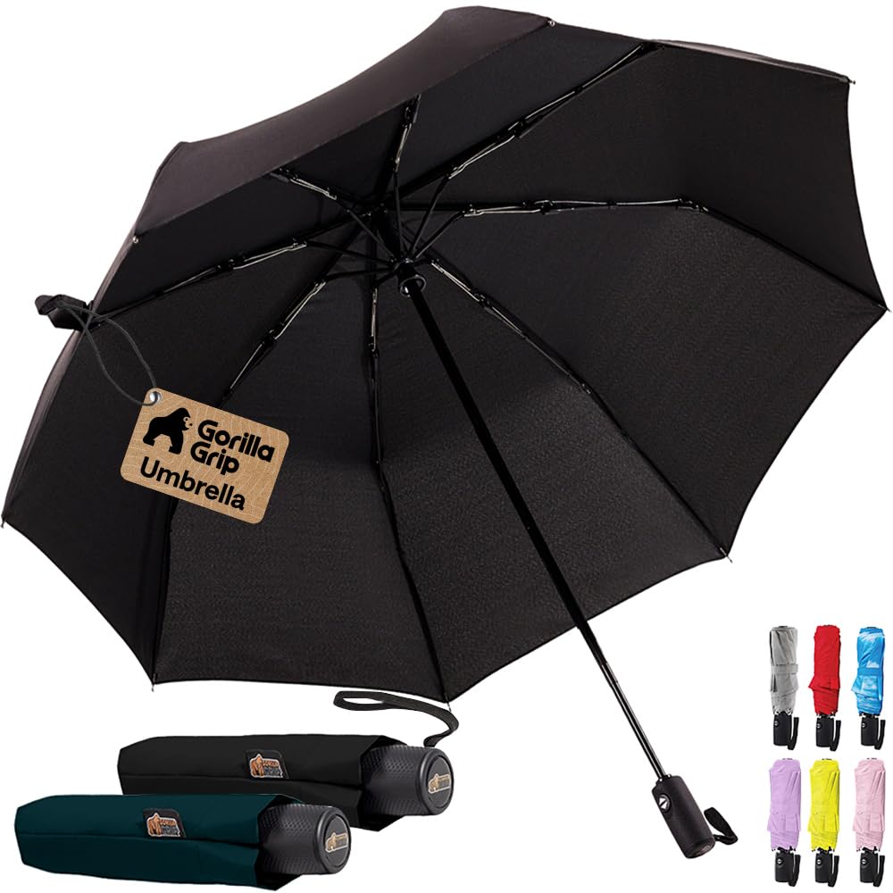 GORILLA GRIP Compact Travel Size Umbrella for Rain, 2 Pack, Black Green