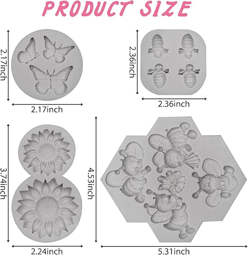 Miniatura 2 de Molde de silicona de abeja, diseño de mariposa, girasol, chocolate, fondant, para decoración de pasteles, decoración de cupcakes, arcilla polimérica