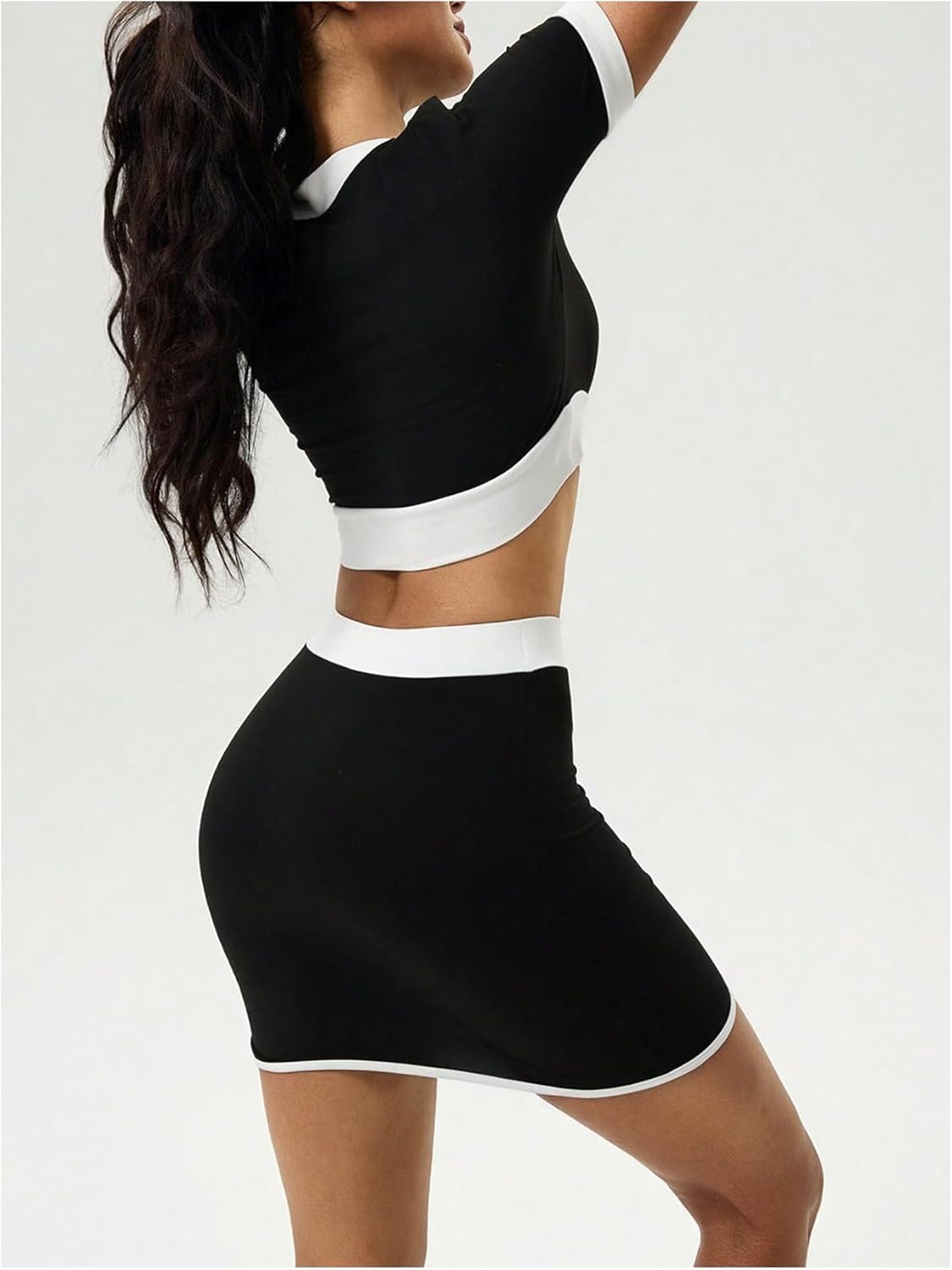 MakeMeChic Women's 2 Piece Outfits Tennis Skirt Sets Going Out Tops and Bodycon Mini Skirts