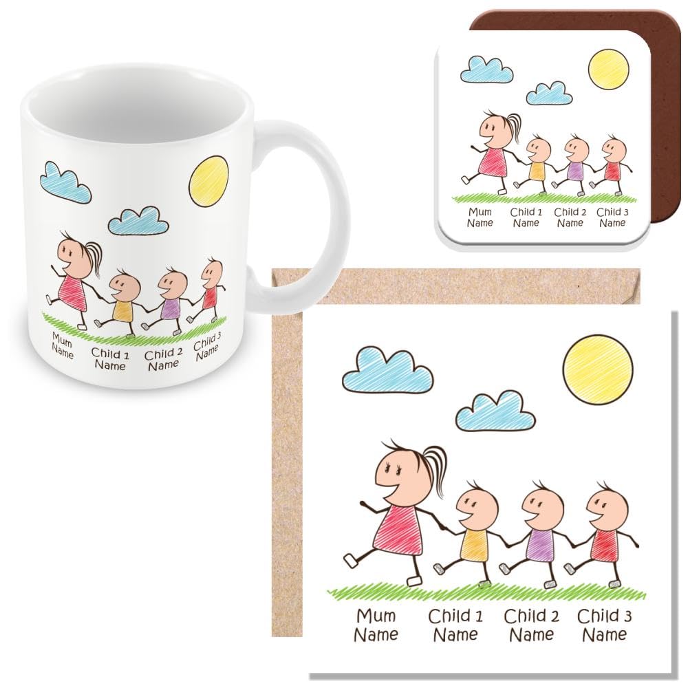 MUGGZ Personalised - Mummy Mug, Card & Coaster with 3 Kids - Personalise with Names - Gift for Mums - Giftset - Made in The UK — image 1