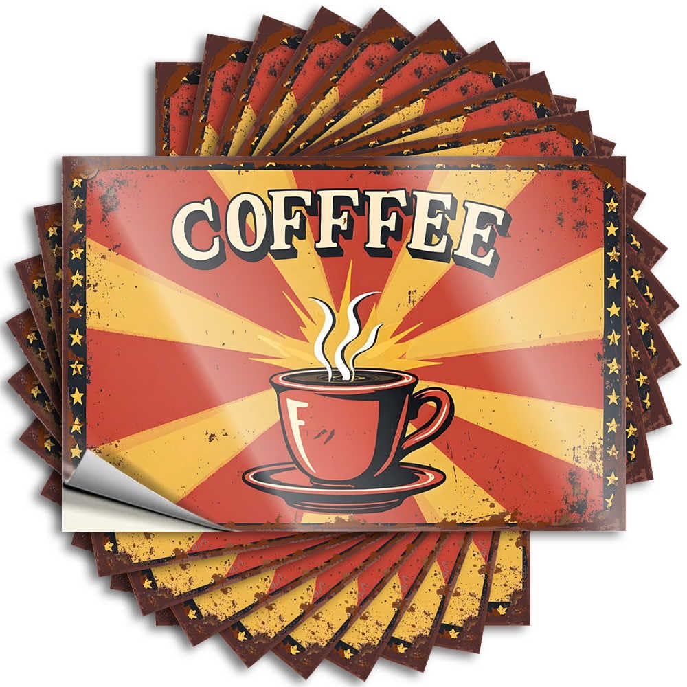 Vintage Coffee Sign with Steaming Cup Illustration Hot Tiny - Saying Wall Waterproof Decal(6X9CM)