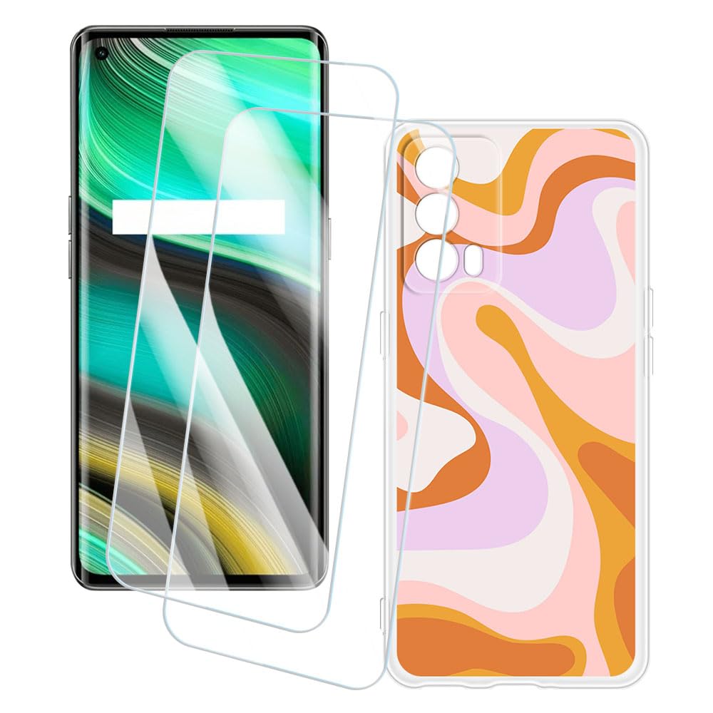 2 Pack Screen Protector + Case Compatible with OPPO Realme X7 Pro Ultra (6.55 inch) Case Artistic Custom Printed Cover and Tempered Glass Film Anti-Scratch (Texture)