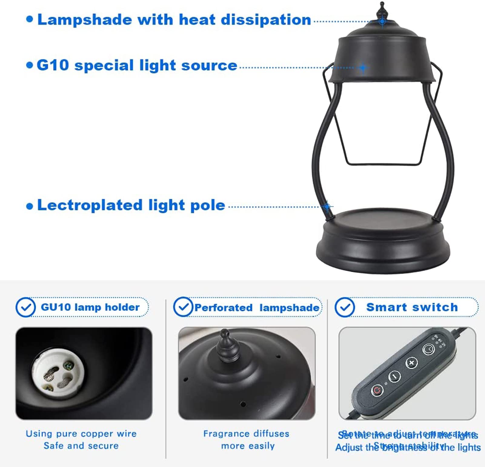 Lampada Scaldacera Elettrica Dimmerabile Con 2 Lampadine – Design Lanterna, Profumatore D'Ambiente Senza Fiamma, 220V, Oro