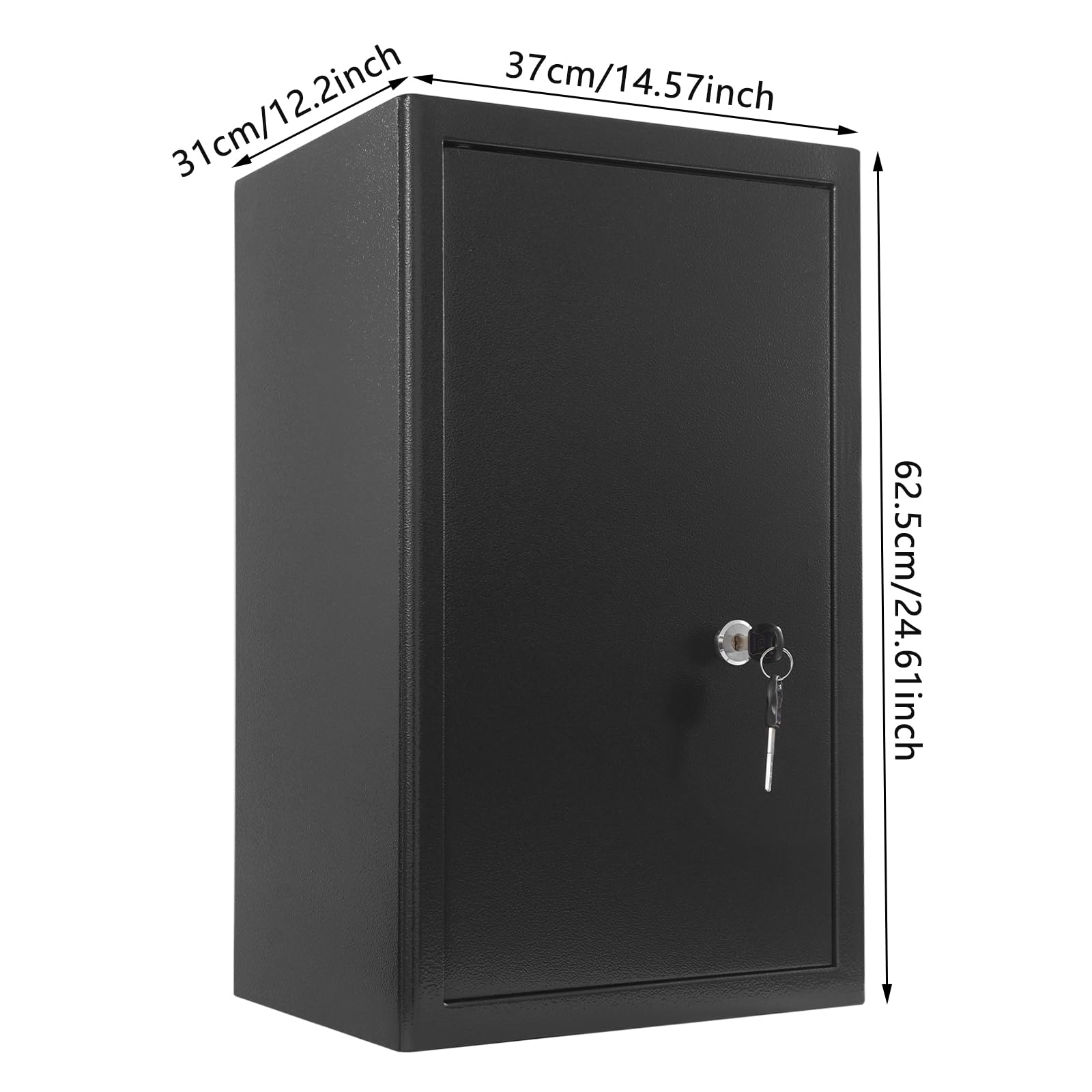 Armadio di sicurezza professionale da 60 l, ad alta sicurezza, in acciaio, con 3 bulloni di bloccaggio e montaggio a parete, per documenti, gioielli, contanti, 62,5 x 37 x 31 cm