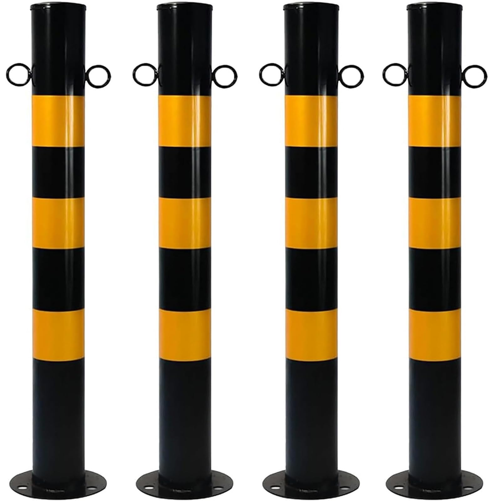 Hczkiujy Black Yellow Steel Safety Bollard With Chain Hook, Reflective Parking Post For Traffic Control, Floor Mount For Parking Lots And Sidewalks ( 4Pcs)