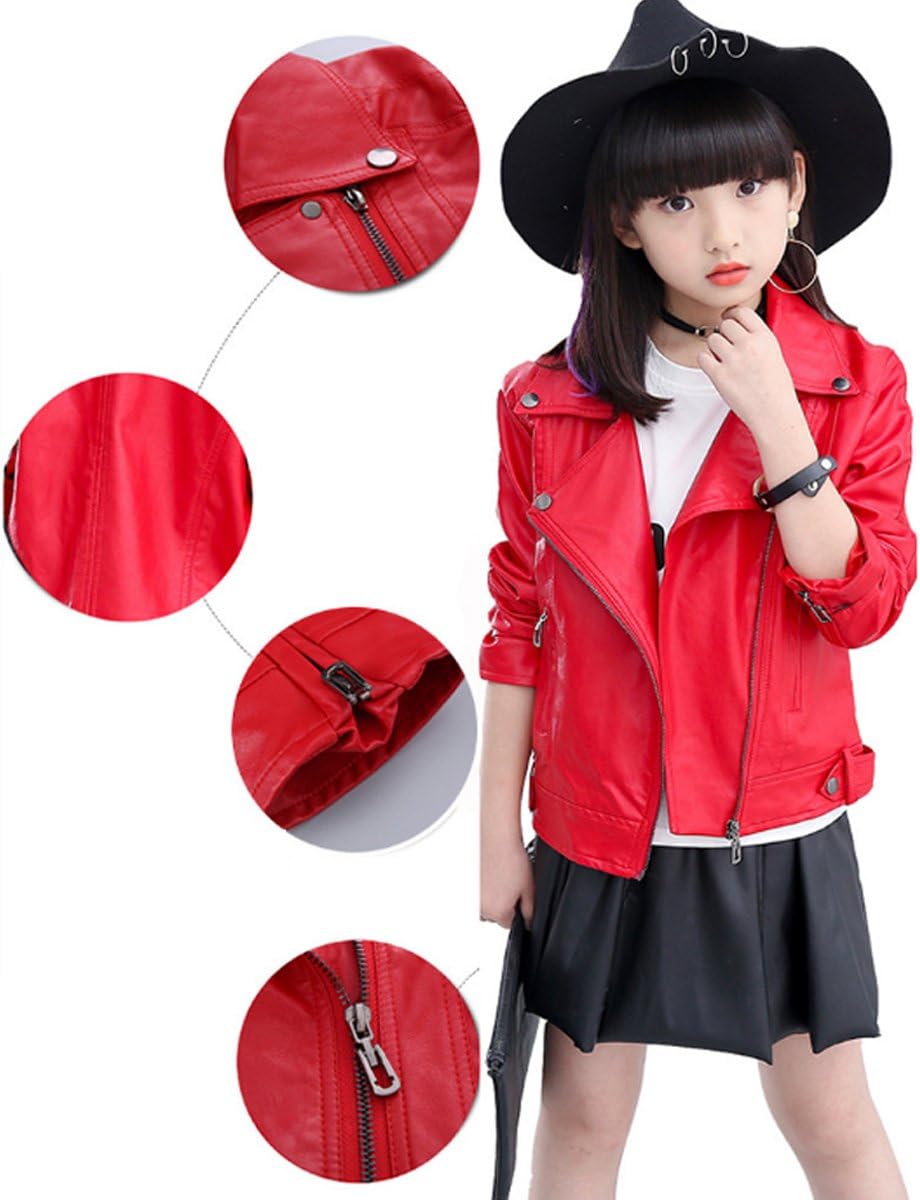 Elife Girls Fashion PU Leather Motorcycle Jacket Children's Outerwear Slim Coat 2-12 Years - Image 3