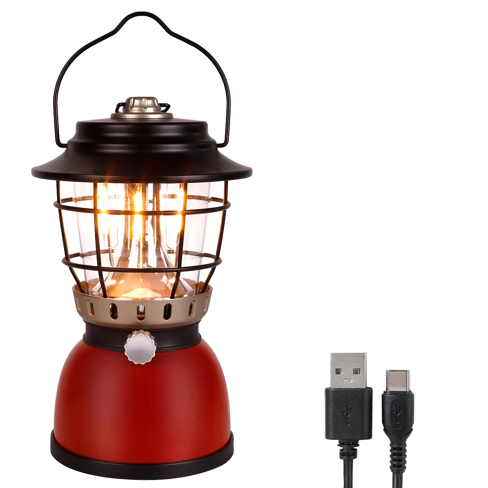 LED Camping Lantern Rechargeable Stepless Dimming Vintage Tent Lamp, 4000mAh Power Bank, IPX5 Waterproof Portable Hanging Camping Tent Light for Camping Hiking Emergency and Power Outage