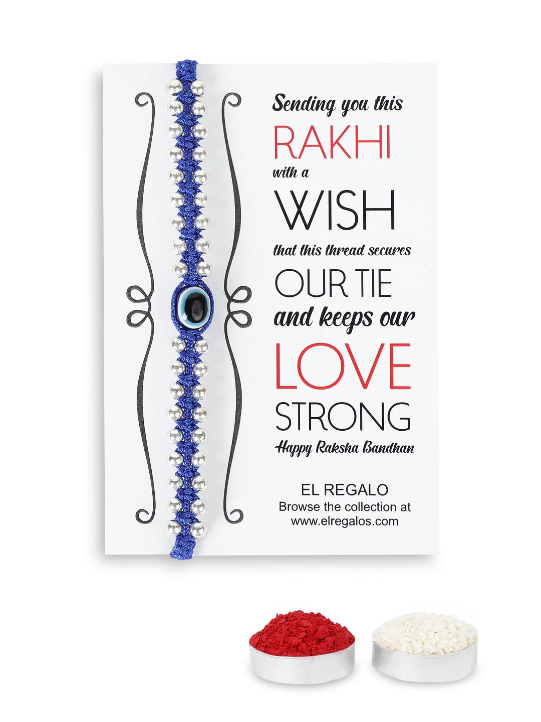 El Regalo Simple & Elegant Evil Eye Rakhi for Brother- Silver & Golden Beads Evil Eye Bracelet Rakhi for Brother/Bhai/Bhaiya with Roli Chawal in Rakhi Gift Box (Silver Blue) (B0DBF4B5R8) Amazon Price History, Amazon Price Tracker