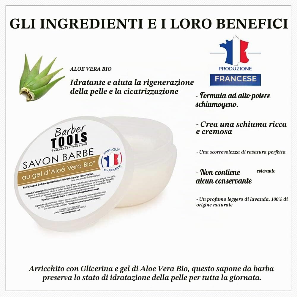 Kit per rasatura - Rasoio di sicurezza + 5 doppie lame + pennello da barba + sapone da barba da 150 ml + pietra di allume ✮ BARBER TOOLS ✮