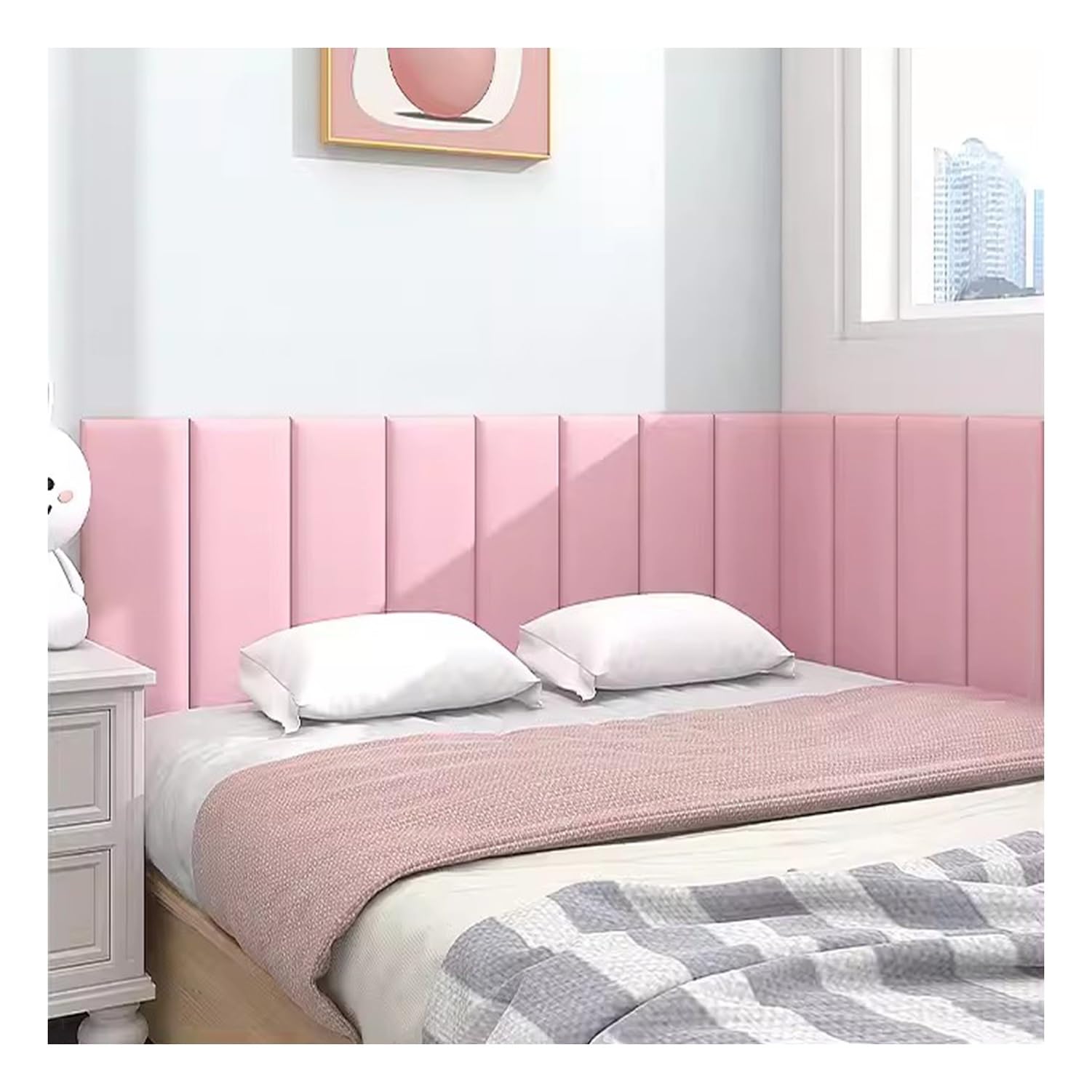 Cabecero acolchado rosa 200x50cm con paneles 3D autoadhesivos para camas de matrimonio 8