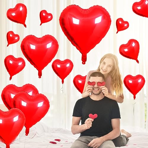 Miniatura 3 de 31 globos de papel de aluminio con forma de corazón rojo para el día de San Valentín, globos de papel de aluminio de corazón rojo grande de 32