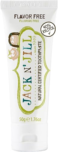 Jack N' Jill Pasta de dientes natural para bebés y bebés, pasta de dientes de entrenamiento sin flúor, 40% xilitol, sin BPA, sin sabor, 1.76 onzas