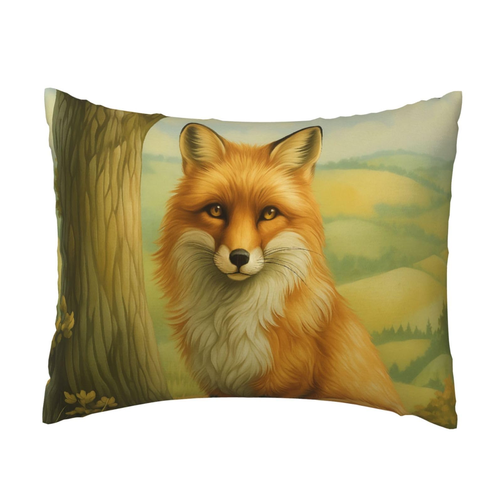 Fox & Tree Pillowcase Soft Plush with Zipper Decorative Pillowcovers 16x20 in
