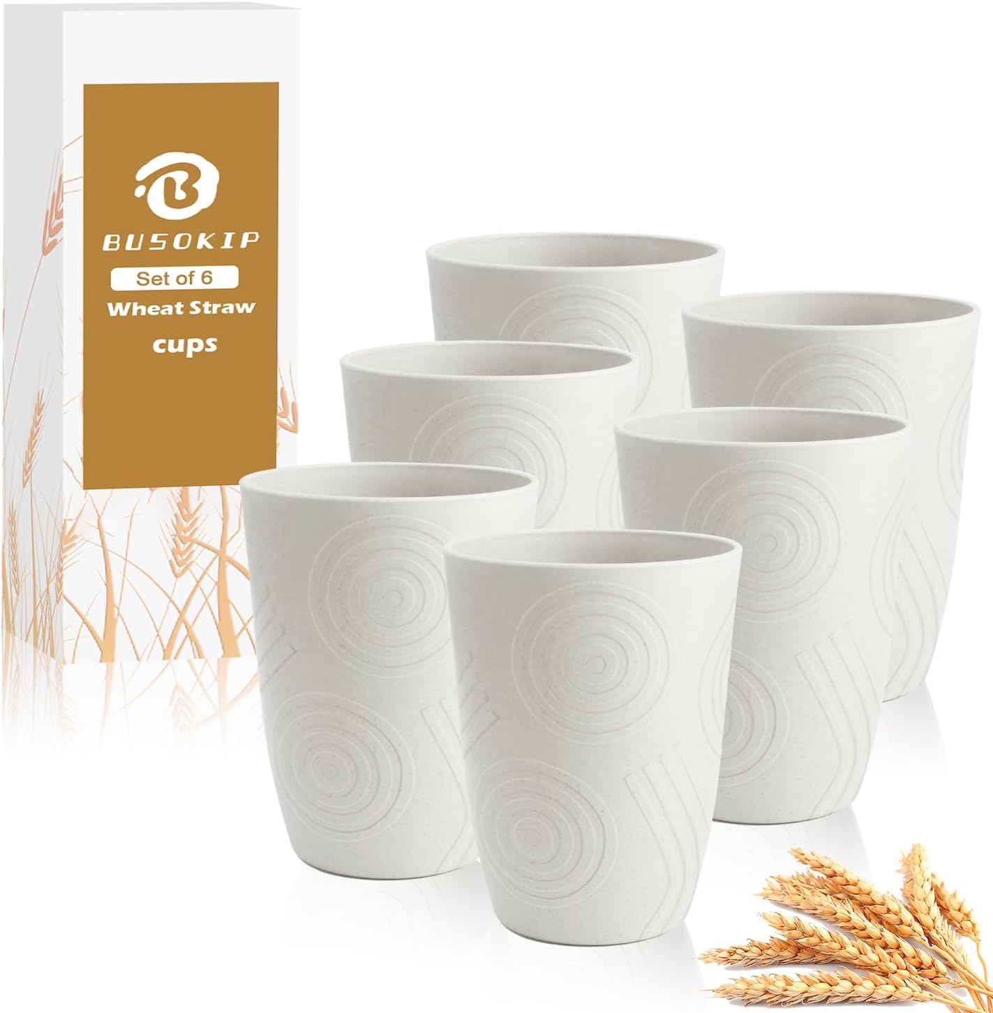Drinking Glasses - Wheat Straw Cups Set of 6, Unbreakable Plastic Tumbler, Alternative to Plastic Glasses Drinking Reusable, Drinking Cup Dishwasher Safe Plastic Cups 12 OZ - White