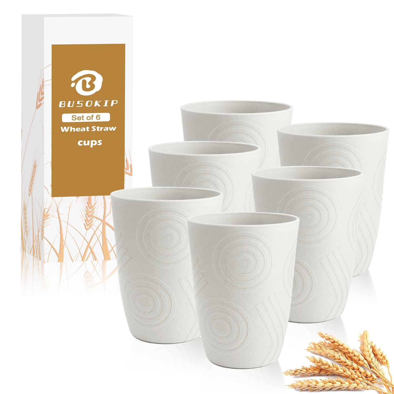 12oz Wheat Straw Cups for Kids, Drinking Cups Set of 6 - White