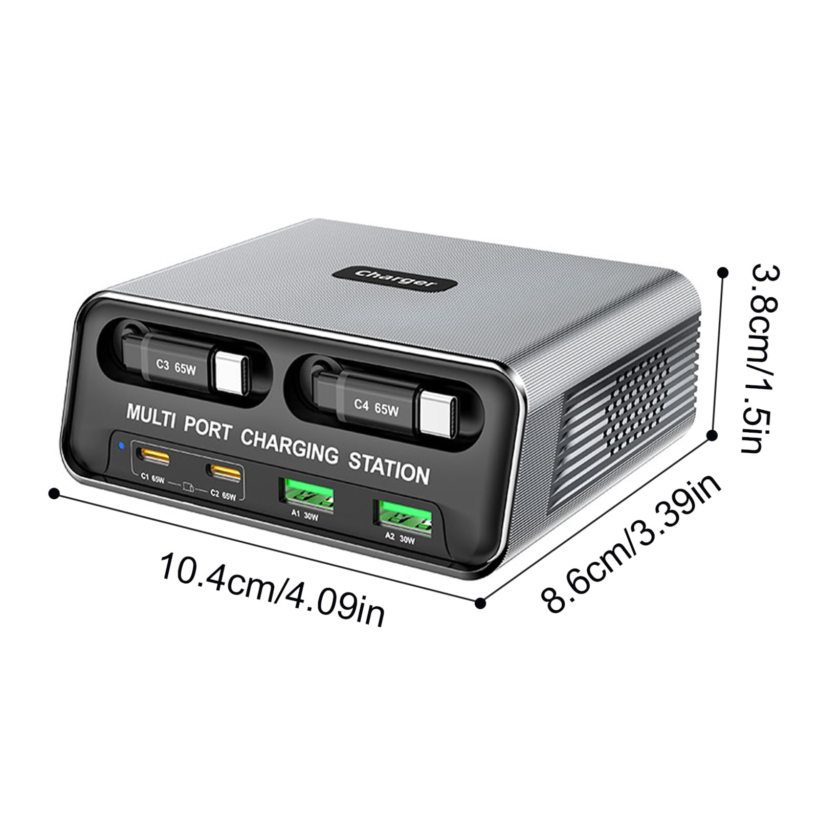 Cargador de Escritorio de 6 Puertos con Pantalla de Alta Definición, 2 Puertos PD y 2 USB, Estación de Carga Rápida de 65 W para Múltiples Dispositivos, Ideal para (Enchufe Estadounidense)