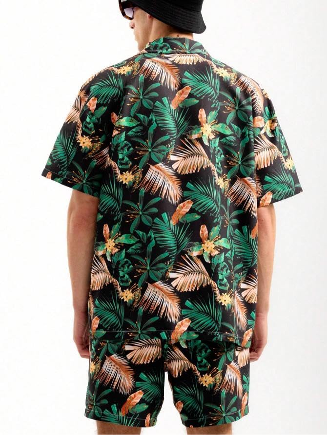 Image of GRECIILOOKS Men's Co Ord Set |Printed Shirt and Shorts Set for Men |Summer Loungewear, Beachwear & Night Suit for Daily Comfort | Nightwear Set for Mens