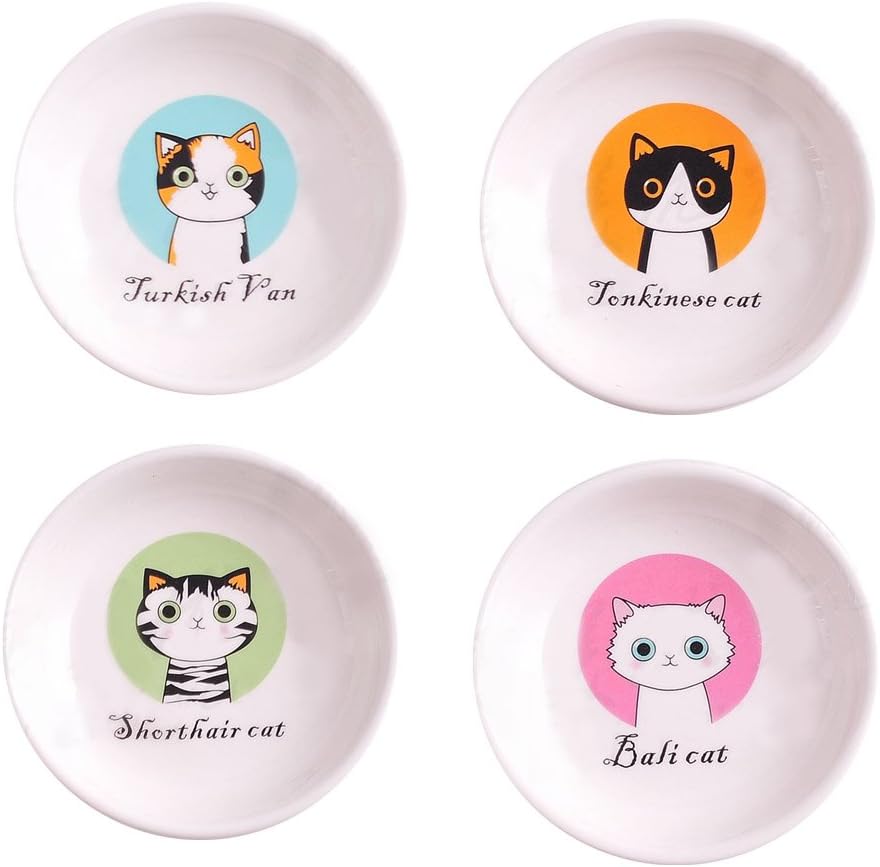 MISS TUTU 4pcs Ceramics Cat Dinner Plate Seasoning Dishes Sushi Dipping Bowl Appetizer Plate Dessert Plate,Home Decoration