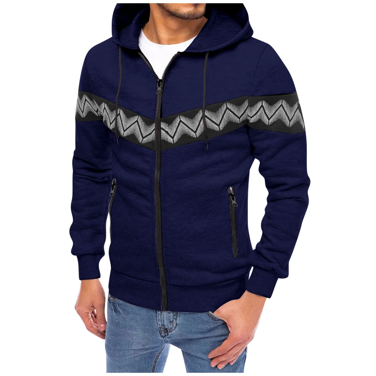 Men's Sweat Jacket with Hood Zip Hoodie Men's Oversize Sweat Jackets Hooded Jacket Autumn Winter Hoodie Sweatshirt Pullover Hoodie Streetwear Tops Couple Gifts Navy XXL, navy, XXL