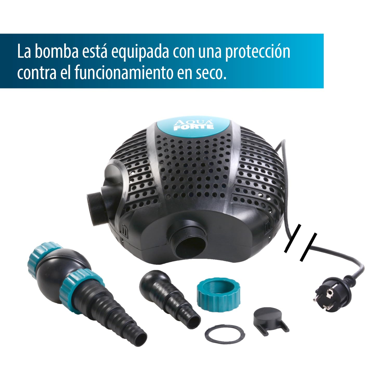 AquaForte O-15000 Plus, 135 vatios, caudal 15 m3 por hora, altura 6 metros, longitud del cable 10 metros, para cursos de agua, cascadas, fuentes, filtros