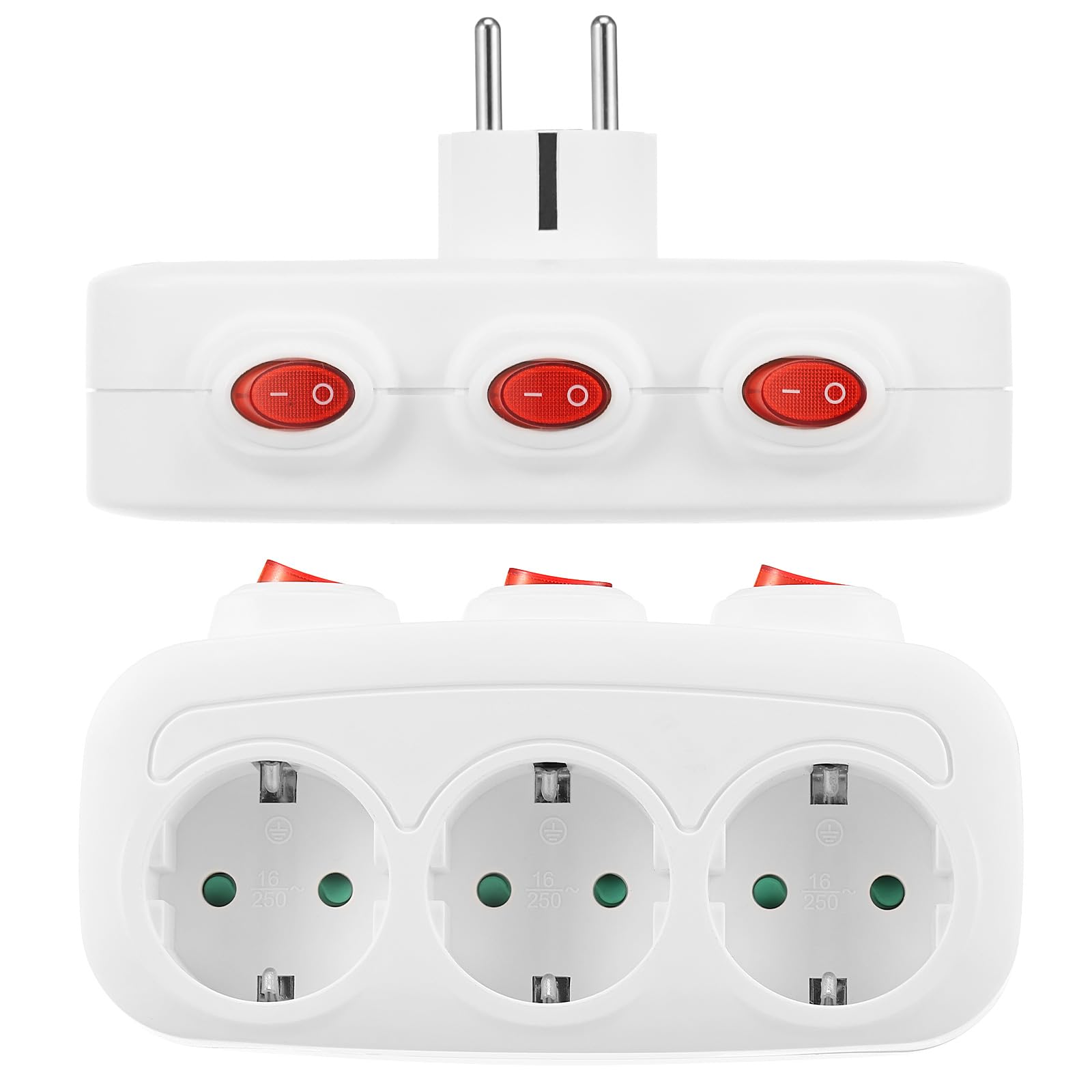 2 PCS Steckdosenleiste Einzeln Schaltbar, 16A 250V 3 Fach Mehrfachsteckdose mit Schalter und Überlastschutz, Tragbar Verteilersteckdose für Wohnzimmer, Schlafzimmer, Küche, Büro