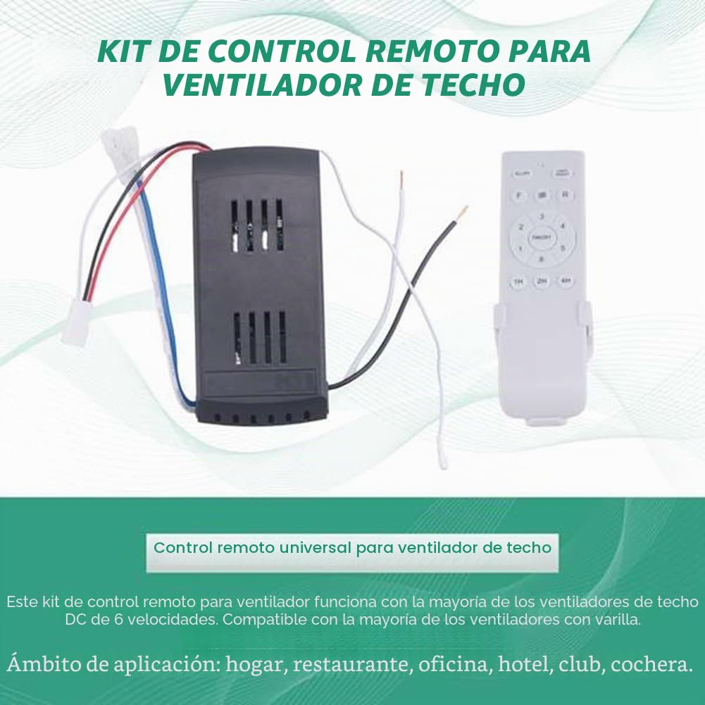 Kit de Mando a Distancia Universal para Ventilador de Techo 40W con Función de Temporización a 6 Velocidades para el Reemplazo de los Mandos a Distancia de los Ventiladores de Techo DC y las