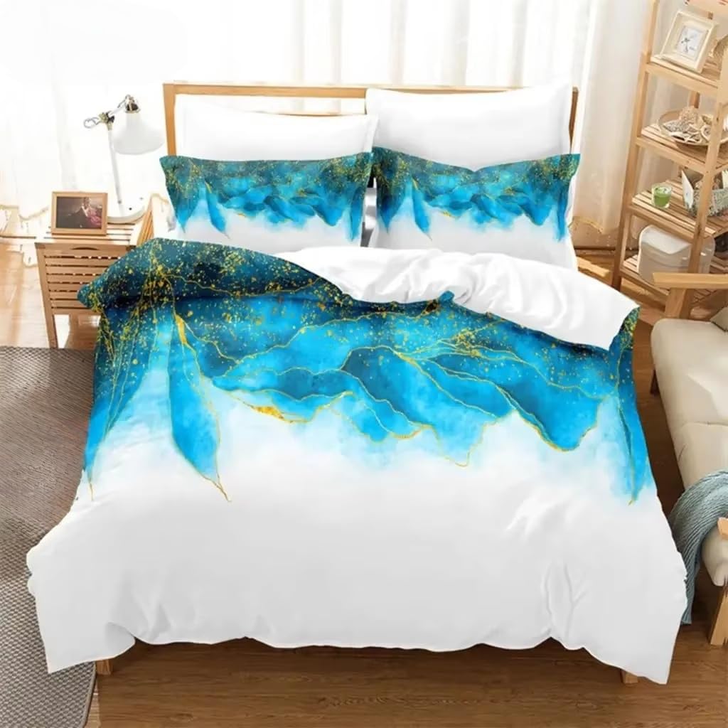 Housse de couette marbre bleu 240x220 parure lit aquarelle anti-pilling et douce pour la peau