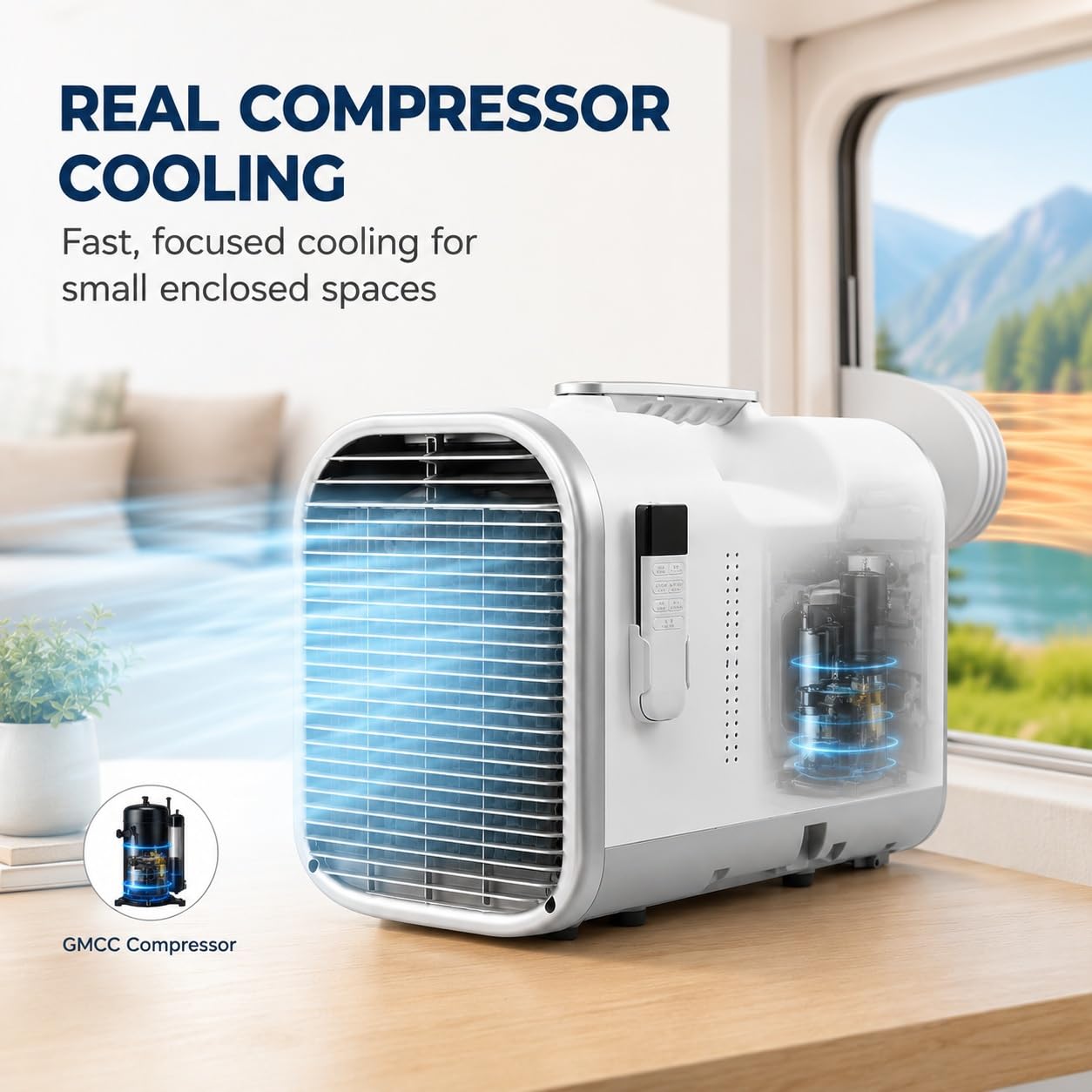Condizionatore Portatile Senza Installazione Fissa 4400/5100 BTU | Compressore, sistema auto-evaporante, 4 modalità, pannello touch e timer 12 ore per casa, ufficio, camper e tenda(4400 BTU)