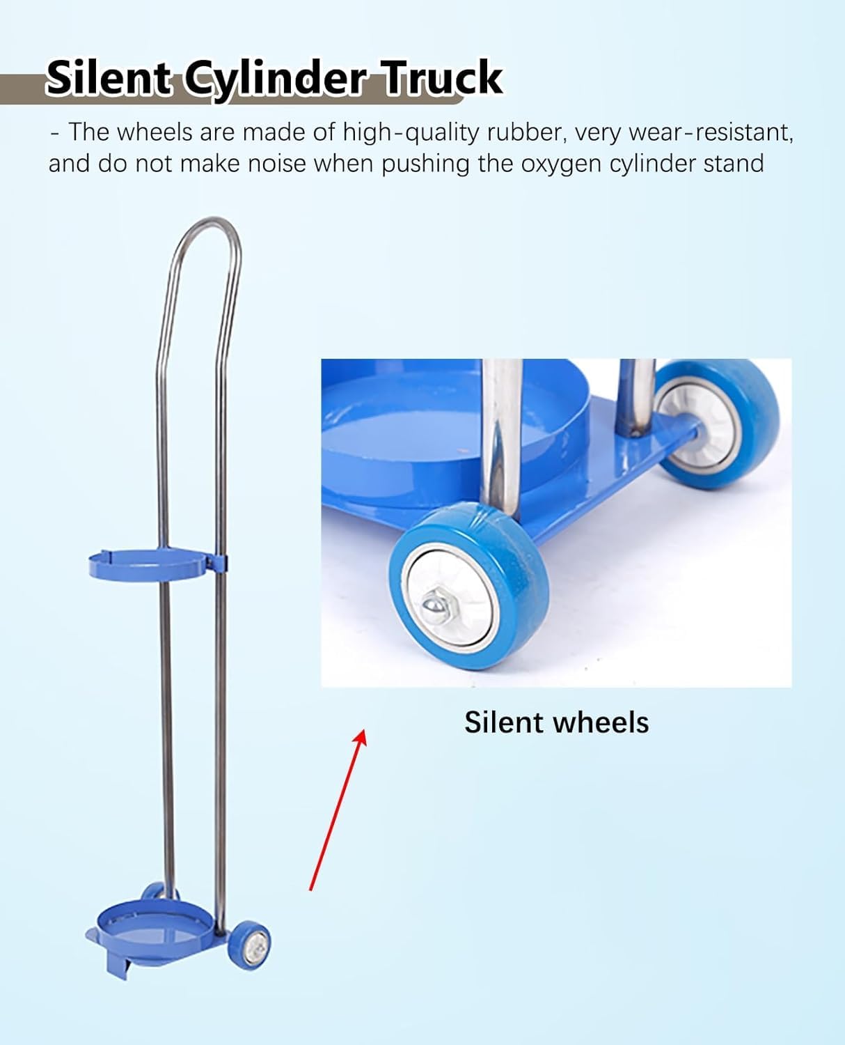 Carrello portatile per bombola di gas, resistente, con ruote, supporto per uso domestico e medico, altezza 80 cm