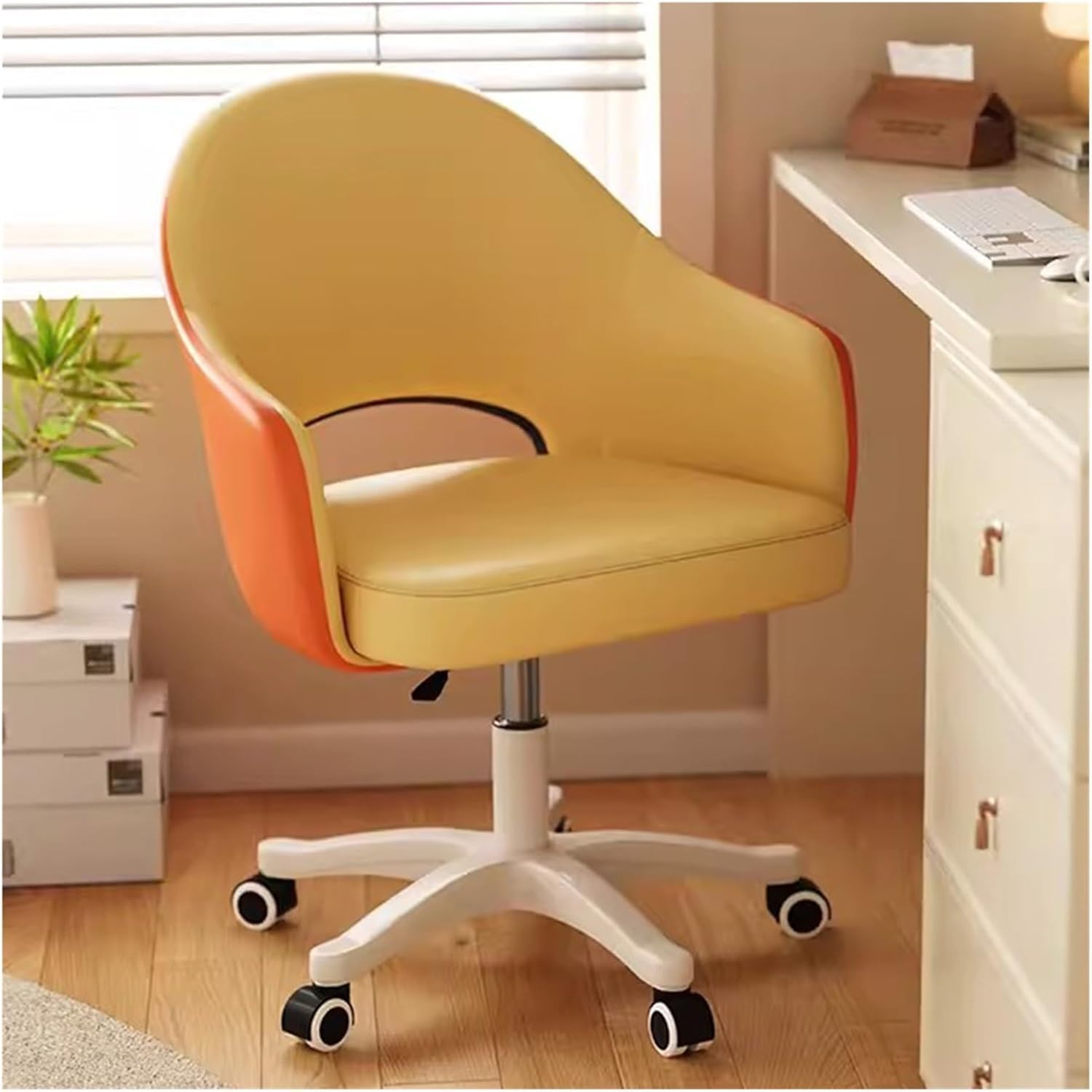 METTEOR Leather Office Chair for Home & Work Adjustable Swivel Wheels table Desk Chair for Cuter Ta Slish Upholstered Design (Gelb One Size)