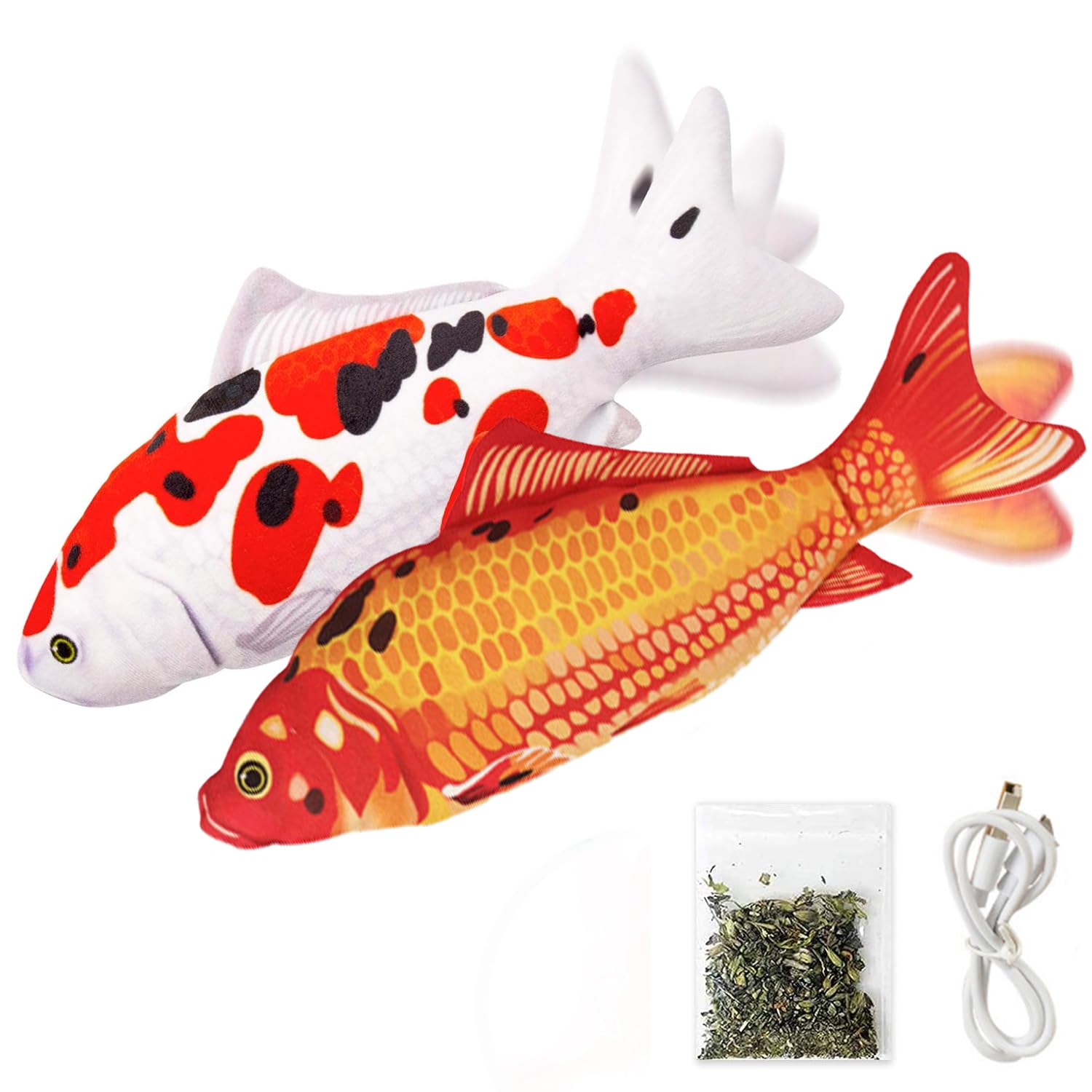 Masroo 2 Pack Floppy Fish Cat Toys with SilverVine and Catnip for Indoor Cats for Small Dogs Interactive Automatic Flopping Fish Cat Kicker Toys for Cats Puppy Small Dog