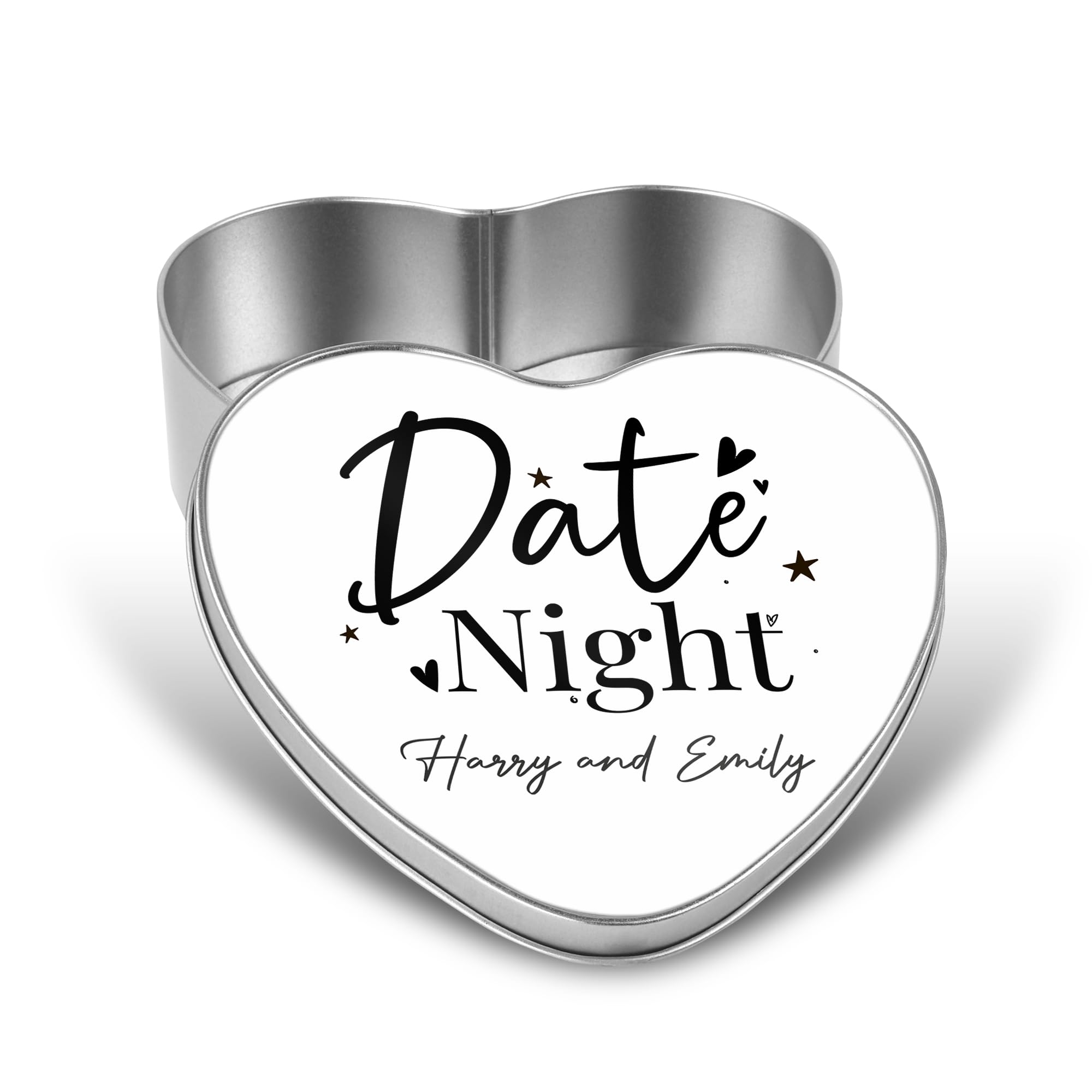 Print Maniacs Personalised Metal Memory Tin Storage Jar Heart Decorative Keepsake Memories Gift Box For Date Nights (M - 14cm x 15cm x 4.5cm)
