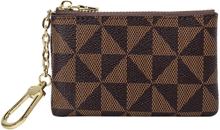 Leather Coin Purse for Women with KeyChain Small Zipper Change Purse coin Pouch Card Holder Wallet Clutch for Women & Men(Brown)