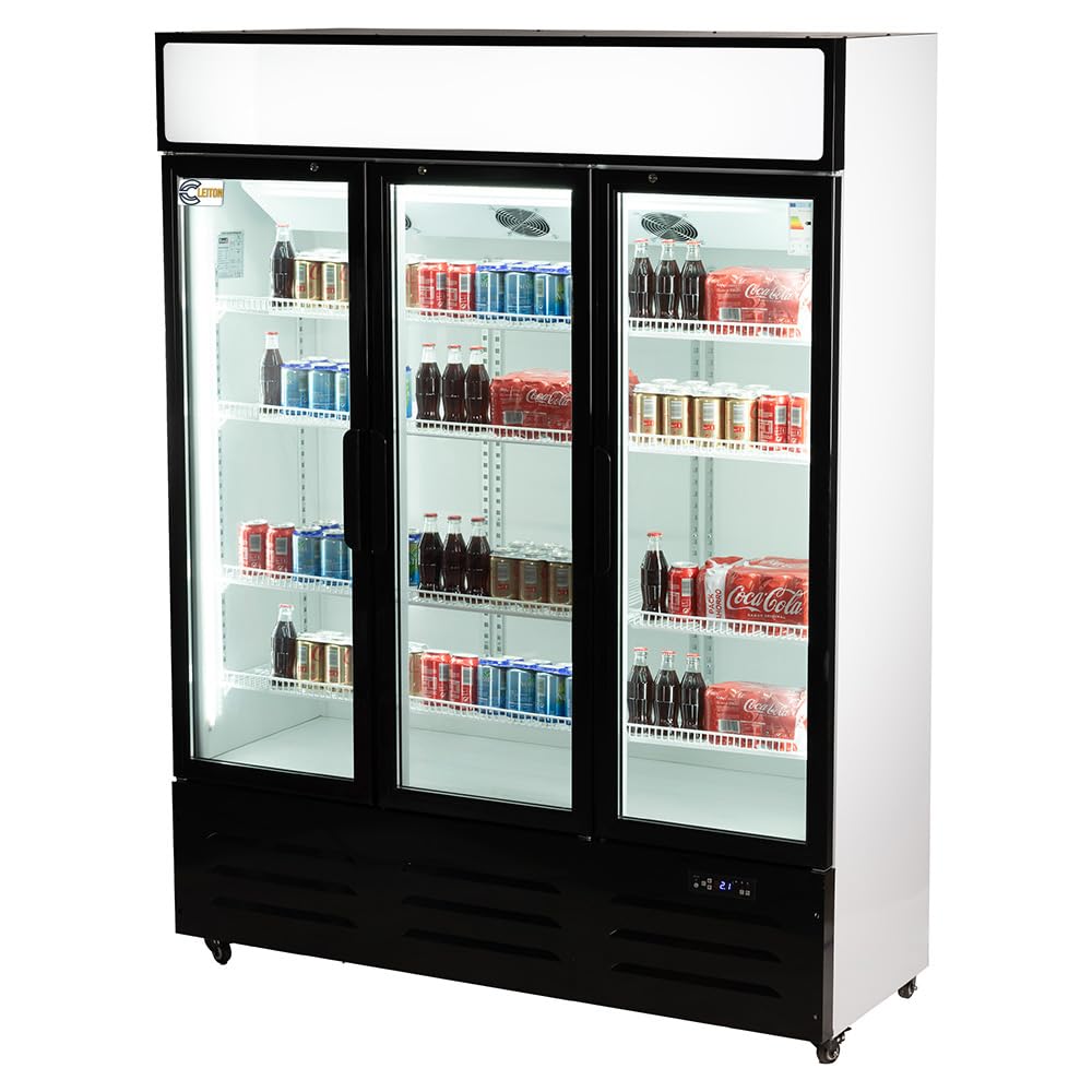 Cleiton® Armario Expositor Refrigerador 3 Puertas de Cristal 900 Litros Doble Cristal Templado Refrigeracion Ventilada Antivaho 1500x570x1980 mm | Vitrina Expositora Refrigerada | Nevera Frio Bebidas