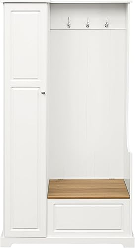 Miniatura 5 de Árbol de pasillo de diseño versátil con banco abatible, armario minimalista 4 en 1 con estantes ajustables, perchero de entrada con ganchos