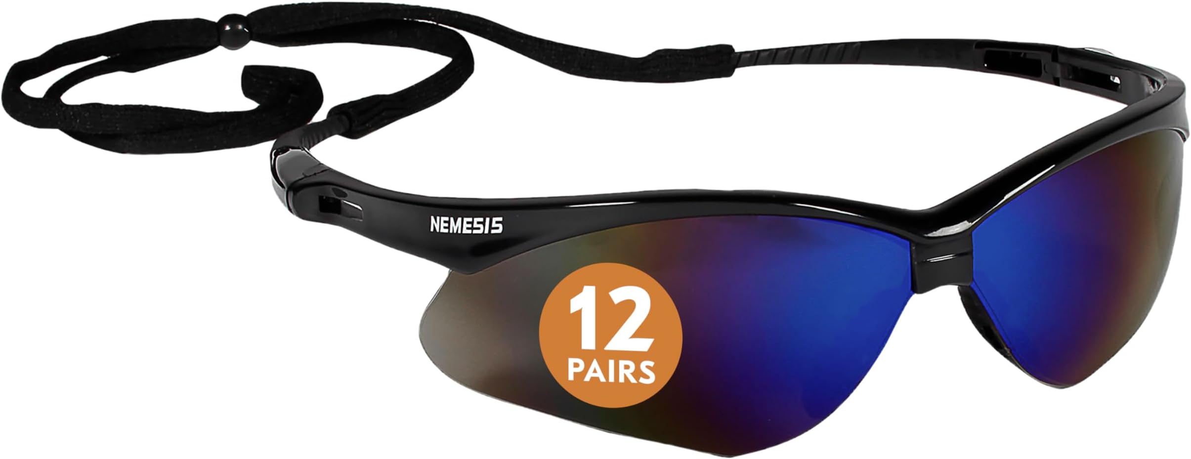 KLEENGUARD Jackson Safety V30 Nemesis Safety Glasses (14481), Blue Mirror Lenses with Black Frame, Pack of 12 pairs