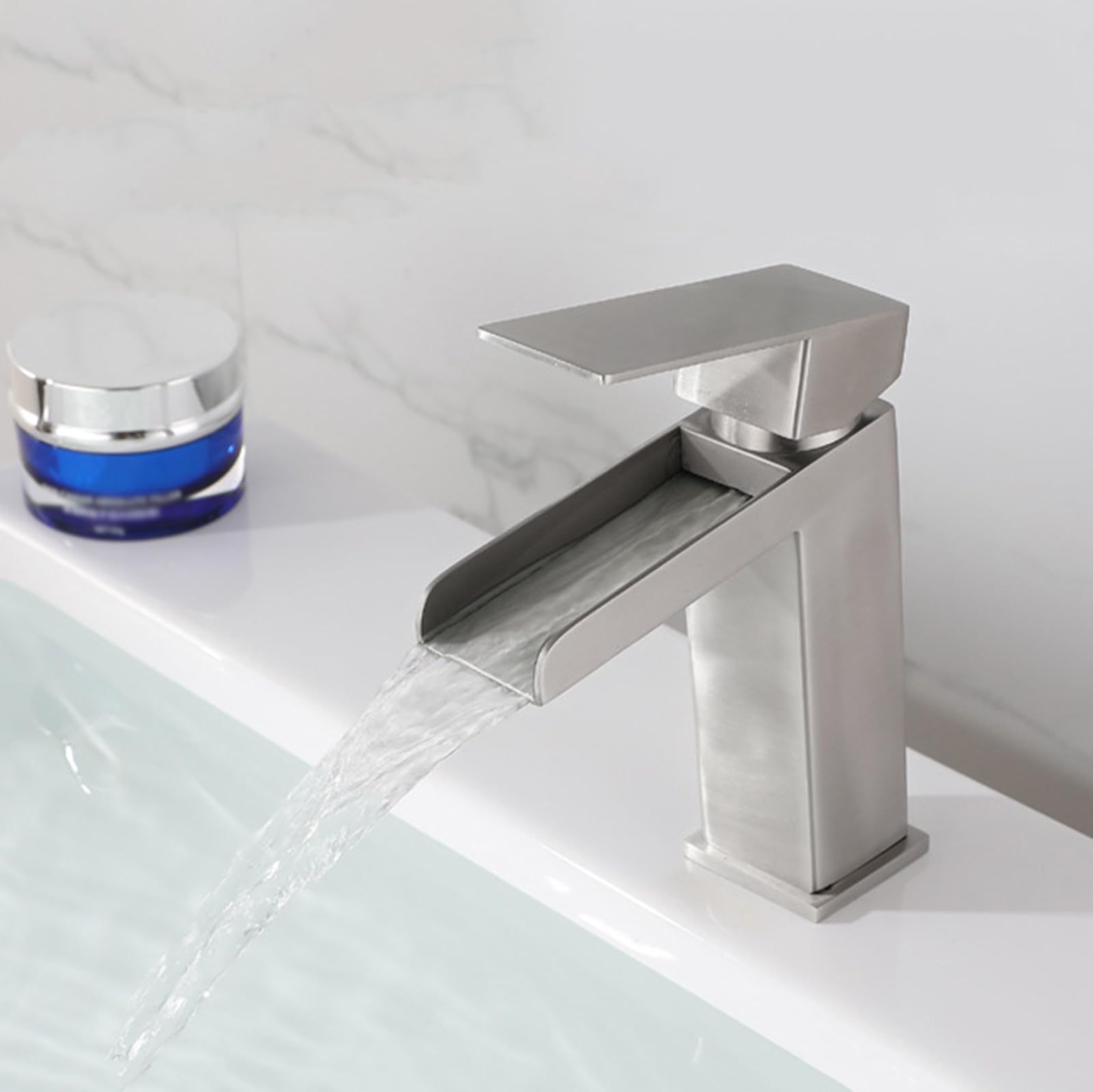 SOHNVWTGD Waterfall Basin Taps Mixers Open Type Single Lever Waterfall Taps for Bathroom Sink Hot and Cold Water Tap,Drawing