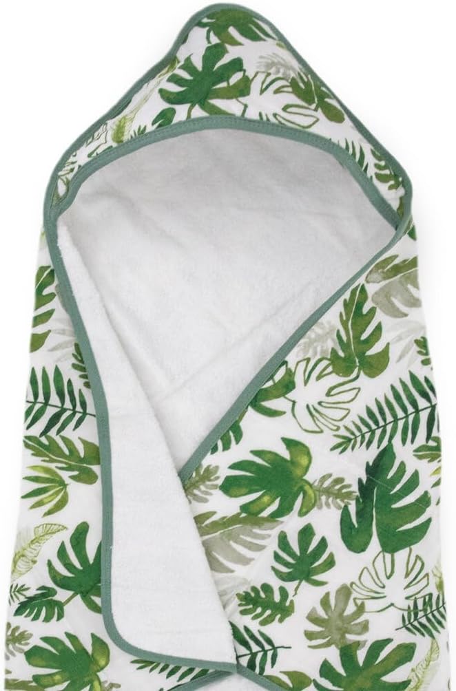 Little Unicorn Premium Infant Hooded Bath Towel| Soft & Absorbent Cotton & Terry Fabric for Newborns (Tropical Leaf)