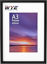 A3 Wooden Picture Frame - External Dimensions (17.5" x 12.7") for 11.7" x 16.5" Wall Hanging Only Acrylic (No Glass) - Poster Frame A3 Black with A4 Mat